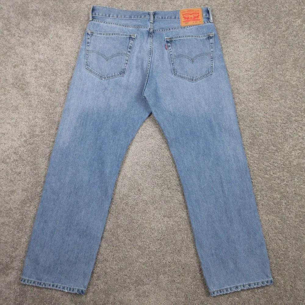 Levis Jeans Mens 36x29 Blue 505 Regular Straight Faded Whisker Cotton Denim Pant